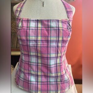 💖 LILY PULITZER (White Tag) Peanut Island Pink Plaid Halter Top
